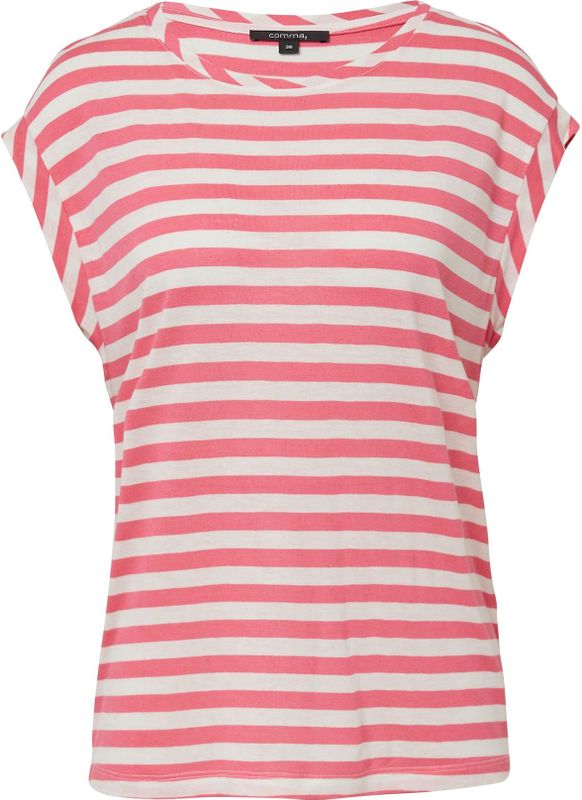 comma - T-shirt - Gestreept - Relaxed-fit - Korte Mouwen