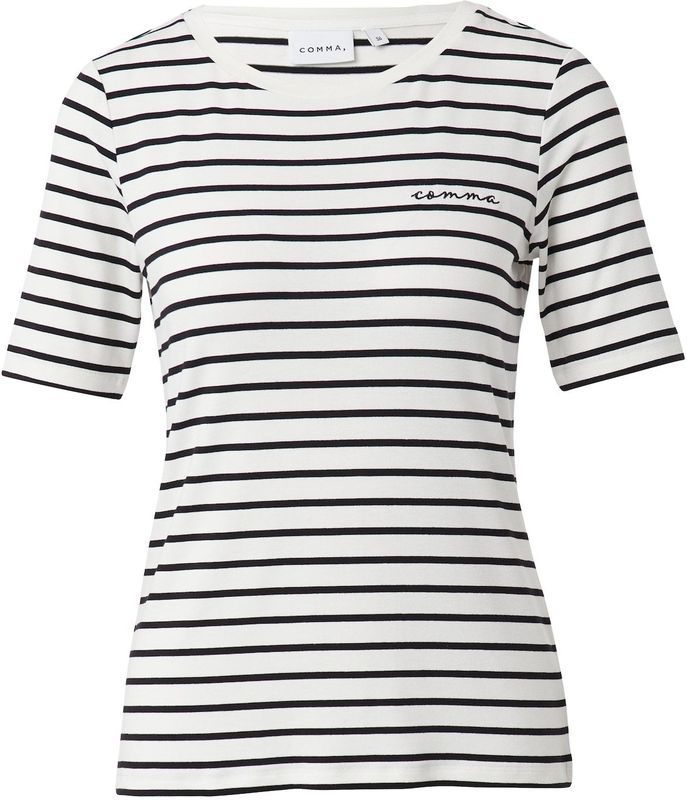 COMMA - Shirt - Zwart/Wit - Slanke Pasvorm - Kwartmouw