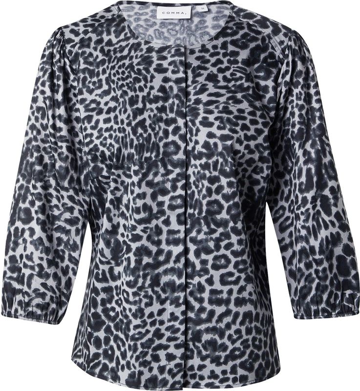 Comma - Klassieke Blouse - Grijs/Black - Met All-over Luipaardprint