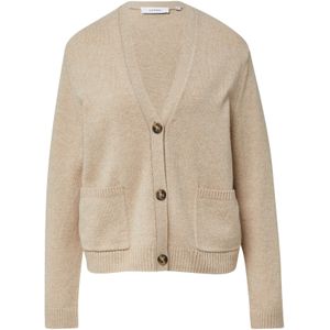 Beige Vest - Diepe V-hals - Lange Mouwen - 50% Wol