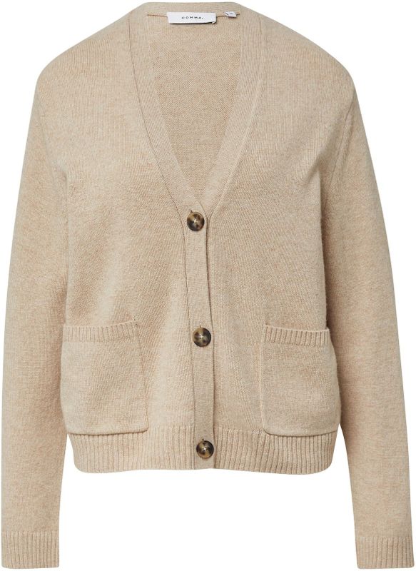 Beige Vest - Diepe V-hals - Lange Mouwen - 50% Wol