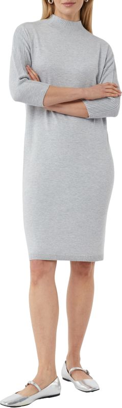 COMMA - Gebreide Jurk - Grijs - Knielengte - Driekwart Mouw
