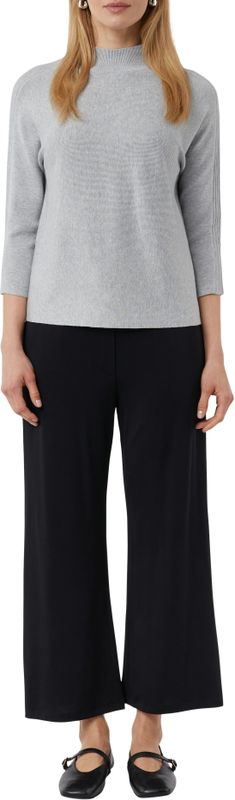 Gebreide Trui - Grey - Staande Kraag - 3/4-Mouwen - Vleermuismouwen