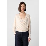 COMMA - Gebreid Vest - Beige Gemêleerd - V-hals - Driekwart Mouw
