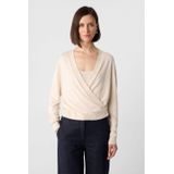 COMMA - Gebreid Vest - Beige Gemêleerd - V-hals - Driekwart Mouw