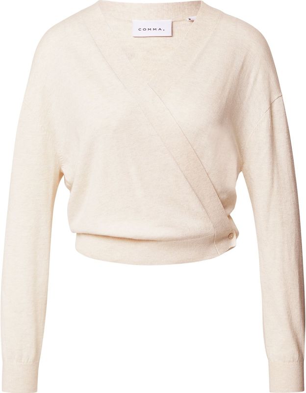 COMMA - Gebreid Vest - Beige Gemêleerd - V-hals - Driekwart Mouw