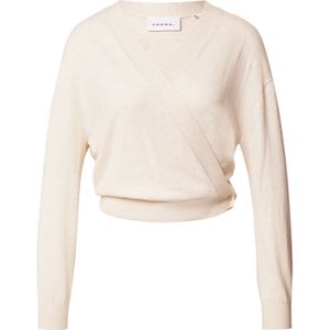 COMMA - Gebreid Vest - Beige Gemêleerd - V-hals - Driekwart Mouw