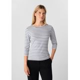 COMMA - Shirt - Grijs/Wit - Slanke Pasvorm - Driekwart Mouw - Ronde Hals