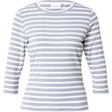 COMMA - Shirt - Grijs/Wit - Slanke Pasvorm - Driekwart Mouw - Ronde Hals