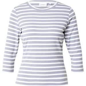 COMMA - Shirt - Grijs/Wit - Slanke Pasvorm - Driekwart Mouw - Ronde Hals