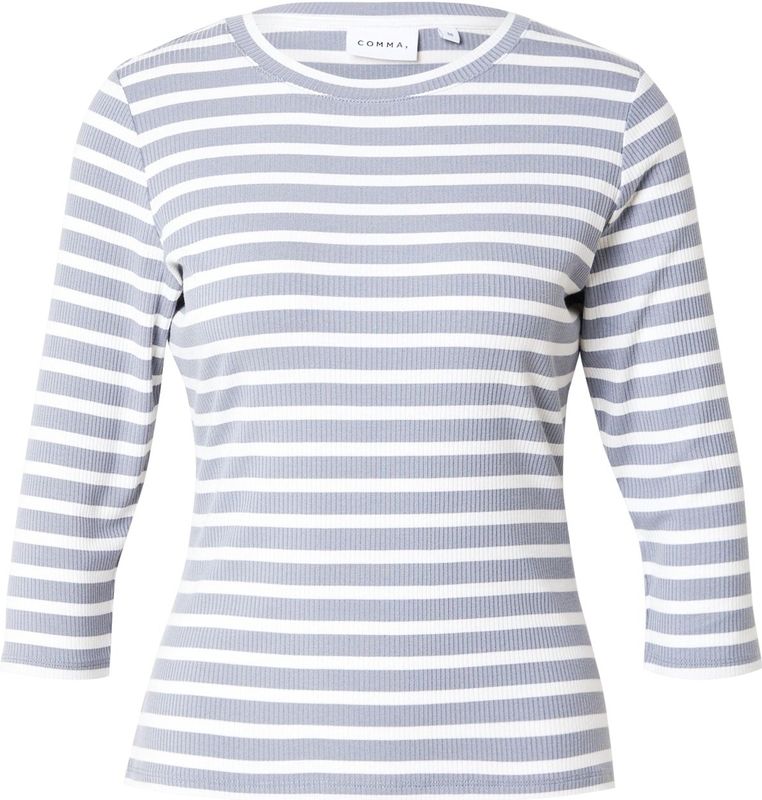 COMMA - Shirt - Grijs/Wit - Slanke Pasvorm - Driekwart Mouw - Ronde Hals
