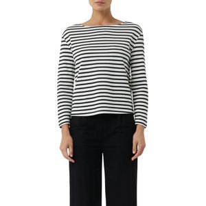 comma casual identity - Sweatshirt - Wit Zwart Gestreept - Tijdloos Design met Moderne Boothals