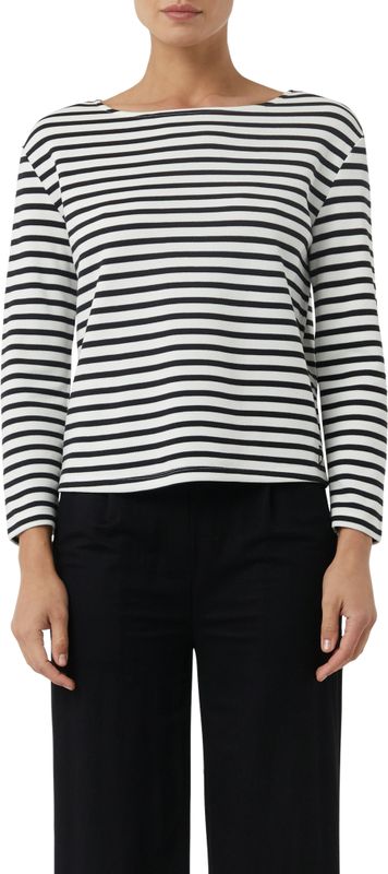 comma casual identity - Sweatshirt - Wit Zwart Gestreept - Tijdloos Design met Moderne Boothals