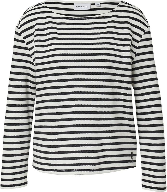 comma casual identity - Sweatshirt - Wit Zwart Gestreept - Tijdloos Design met Moderne Boothals