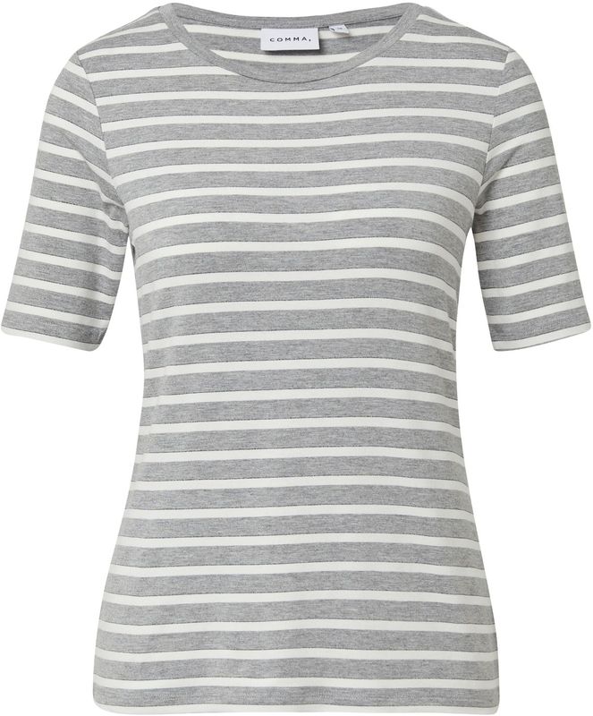 comma - T-Shirt - Slim-fit - Met Glittergaren - Gestreept - Korte Mouwen