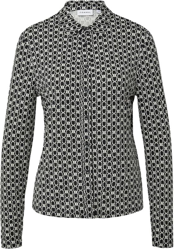 COMMA - Blouse - Zwart/Wit - Klassieke Blouse - Lange Mouw