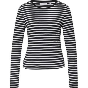 comma casual identity - Shirt - Zwart/Wit Gestreept - Lange Mouwen - Aansluitend