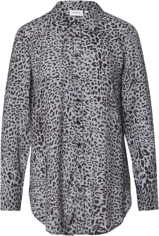 COMMA - Blouse - Grijs/Zwart - Dierenprint - Lange Mouw