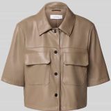 Comma - Imitatieleren Jasje - Kaki - Gevoerd - Boxy Pasvorm