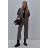 Comma - Imitatieleren Jasje - Kaki - Gevoerd - Boxy Pasvorm