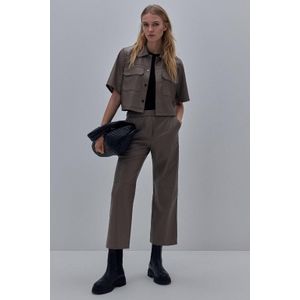 Comma - Imitatieleren Jasje - Kaki - Gevoerd - Boxy Pasvorm