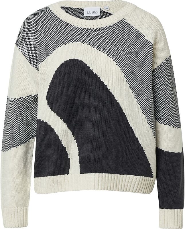 comma casual identity - Trui - Lichtbeige / Zwart - Gebreide Truien