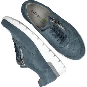 Waldläufer Ramona Veterschoenen voor dames, combinatie van leer en textiel, klassieke elegante schoenen, gebloemd, lage schoen, vrijetijdsschoen, denim, 42.5 EU