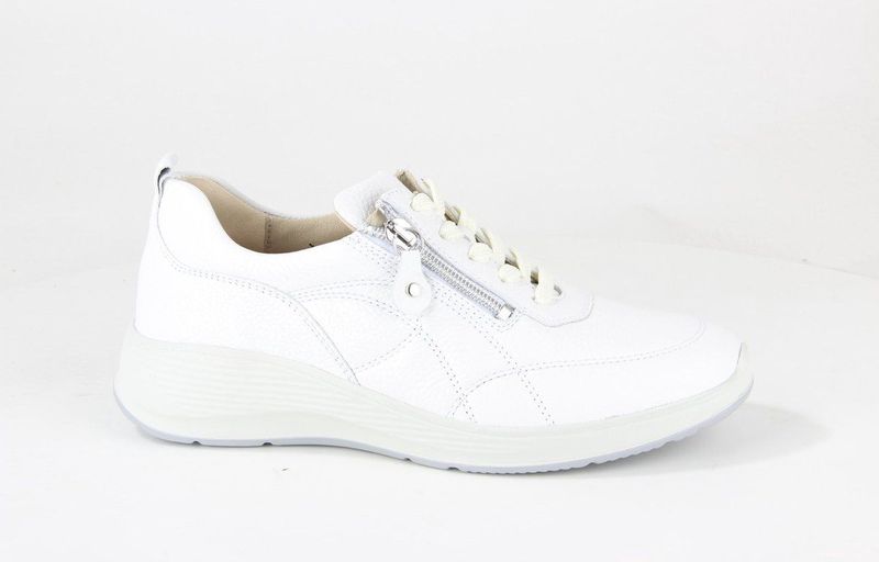 Waldläufer Kalea - Dames Sneaker - Wit - Premium Bovenleer - Rits Aan Zijkant