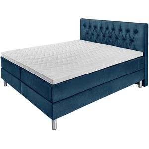 ERWIN M. Boxspringbed Premium Velours, hoofdbord Chesterfield; 200x200x69 cm (BxLxH); donkerblauw; hard