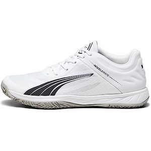 PUMA Unisex Accelerate Turbo Indoor Court Schoen, Puma Wit PUMA Zwart Beton Grijs, 37.5 EU