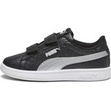 PUMA Smash 3.0 Glitz Glam sneakers voor Dames, Zwart/Wit/Zilver, Maat 27,5