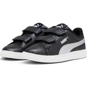 PUMA Smash 3.0 Glitz Glam sneakers voor Dames, Zwart/Wit/Zilver, Maat 27,5