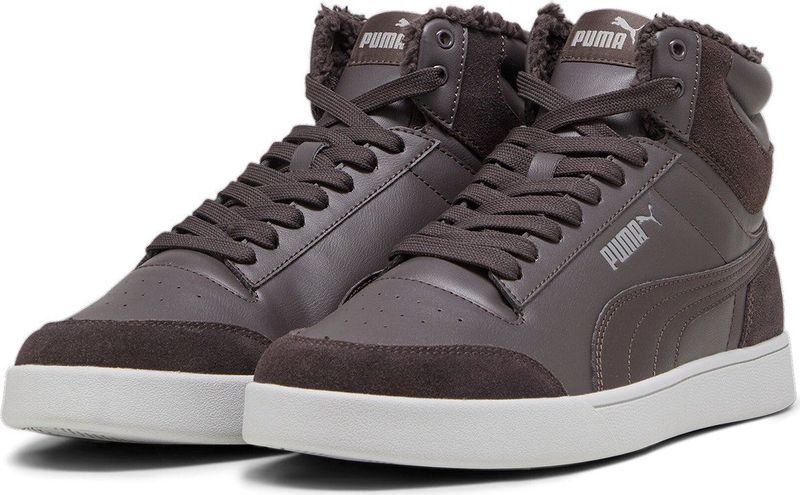 PUMA Shuffle Mid Fur Sneaker - Donker Grijs - Gevoerde Kraag - Rubberen Tussenzool