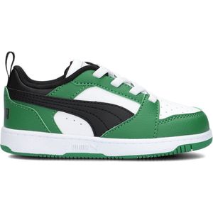 PUMA Uniseks kinderen Rebound V6 Lo AC PS sneakers, Puma White PUMA Black Archive Green, 30 EU