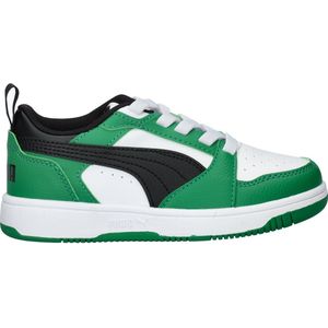PUMA Uniseks kinderen Rebound V6 Lo AC PS sneakers, Puma White PUMA Black Archive Green, 30 EU