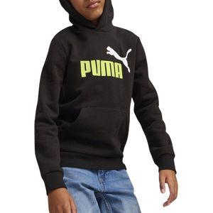 PUMA ESS+ 2 Col Big Logo Hoodie FL B FALSE Trui - PUMA Black-Lime Sheen