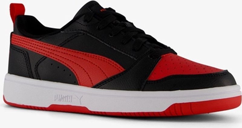 Puma Rebound V6 Low Kinder Sneakers - Zwart/Rood - Uitneembare Zool
