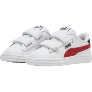 Puma Smash 3.0 L V Leren Sneakers Wit/Rood/Donkerblauw