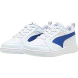 PUMA Rebound V6 Lo AC PS Sneakers voor kinderen, uniseks, Puma White Cobalt Glaze Dewdrop, 28 EU