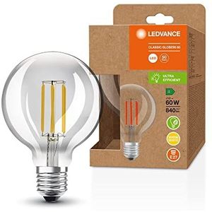 LEDVANCE LED spaarlamp filament Globe E27 warm wit (3000K) 4 Watt vervangt 60W lampen, zeer efficiënt en energiebesparend, verpakking van 6