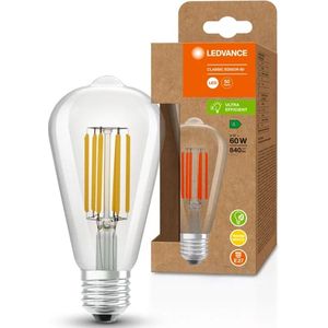 LEDVANCE LED spaarlamp, Edison gloeidraad, E27, warm wit (3000K), 4 watt, vervangt 60W gloeilamp, zeer efficiënt en energiebesparend, pak van 1