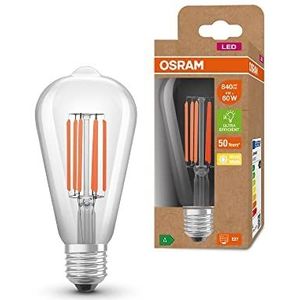 OSRAM LED spaarlamp, Edison Filament, E27, Warm White (3000K), 4 watt, vervangt 60W gloeilamp, zeer efficiënt en energiebesparend, pak van 6