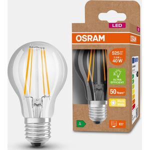 OSRAM LED spaarlamp, glazen gloeilamp, E27, warm wit (3000K), 2,5 watt, vervangt 40W gloeilamp, zeer efficiënt en energiebesparend, verpakking van 1