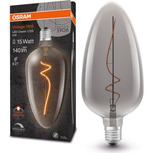 OSRAM Dimmbare LED-Lampen, Vintage-Edition, 15 Watts Ersatz, E27, C-shape, 1800 Kelvin, Comfort warm white, Klares Glas, single Pack