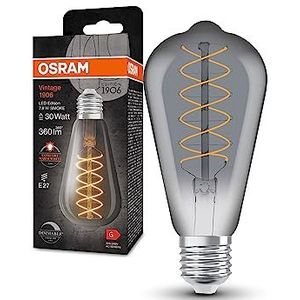 OSRAM Vintage 1906 LED lamp met smoke kleurtoon, 7,8W, 360lm, Edison vorm met 64 mm diameter & E27 fitting, warm witte lichtkleur, spiraalfilament, dimbaar, tot 15.000 branduren