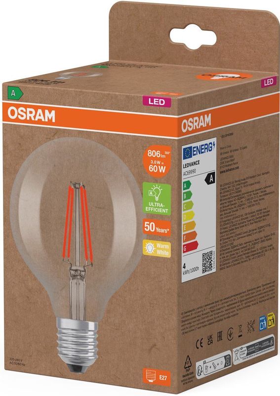 Osram - G95 Bollamp - Warm Wit - 3,8W - 806 Lumen