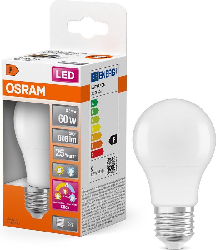 OSRAM - LED Superstar - LED-lamp - Bolvorm - Mat Kunststof - E27 - 8,8W - 2700-4000K - Regelbaar