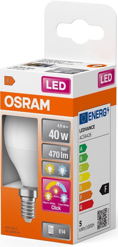 Osram - E14 Led Kogellamp - Warm Wit en Helder Wit - 4,9W - 470 Lumen