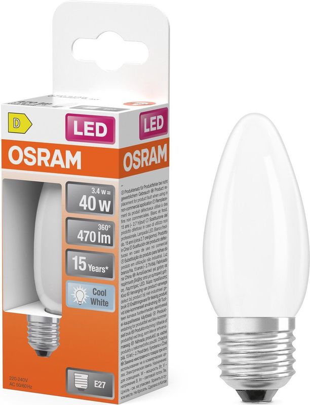 Osram - LED lamp - Mat - E27 - Kaars B35 - 4000K - 3.4W (40W)