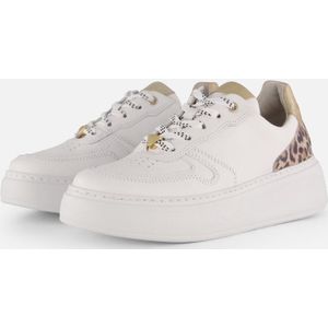 Gabor - Florence - Sneakers - Wit/Luipaard/Goudkleur - Vetersluiting - Plateau